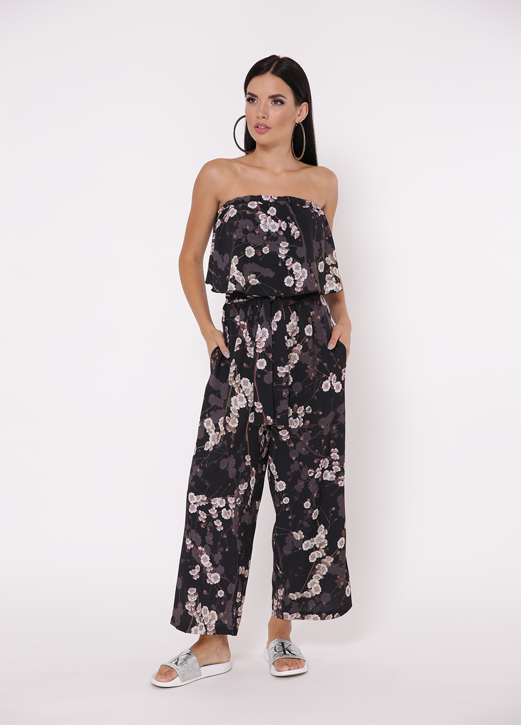 Комбинезон TessDress комбинезон-брюки цветочный чёрный кэжуал
