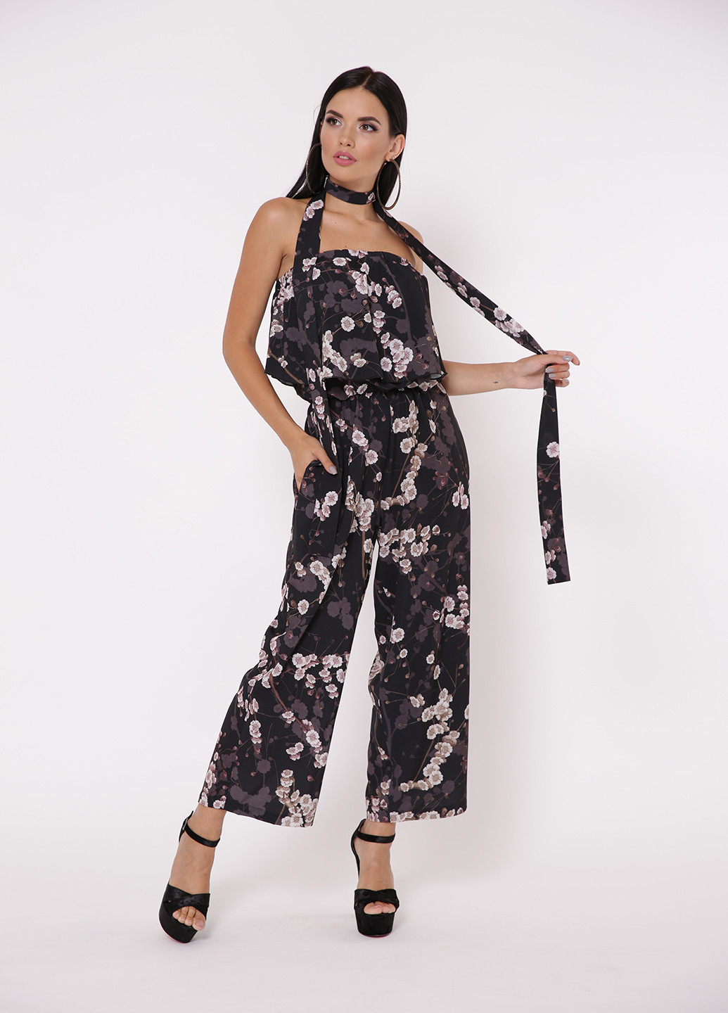 Комбинезон TessDress комбинезон-брюки цветочный чёрный кэжуал