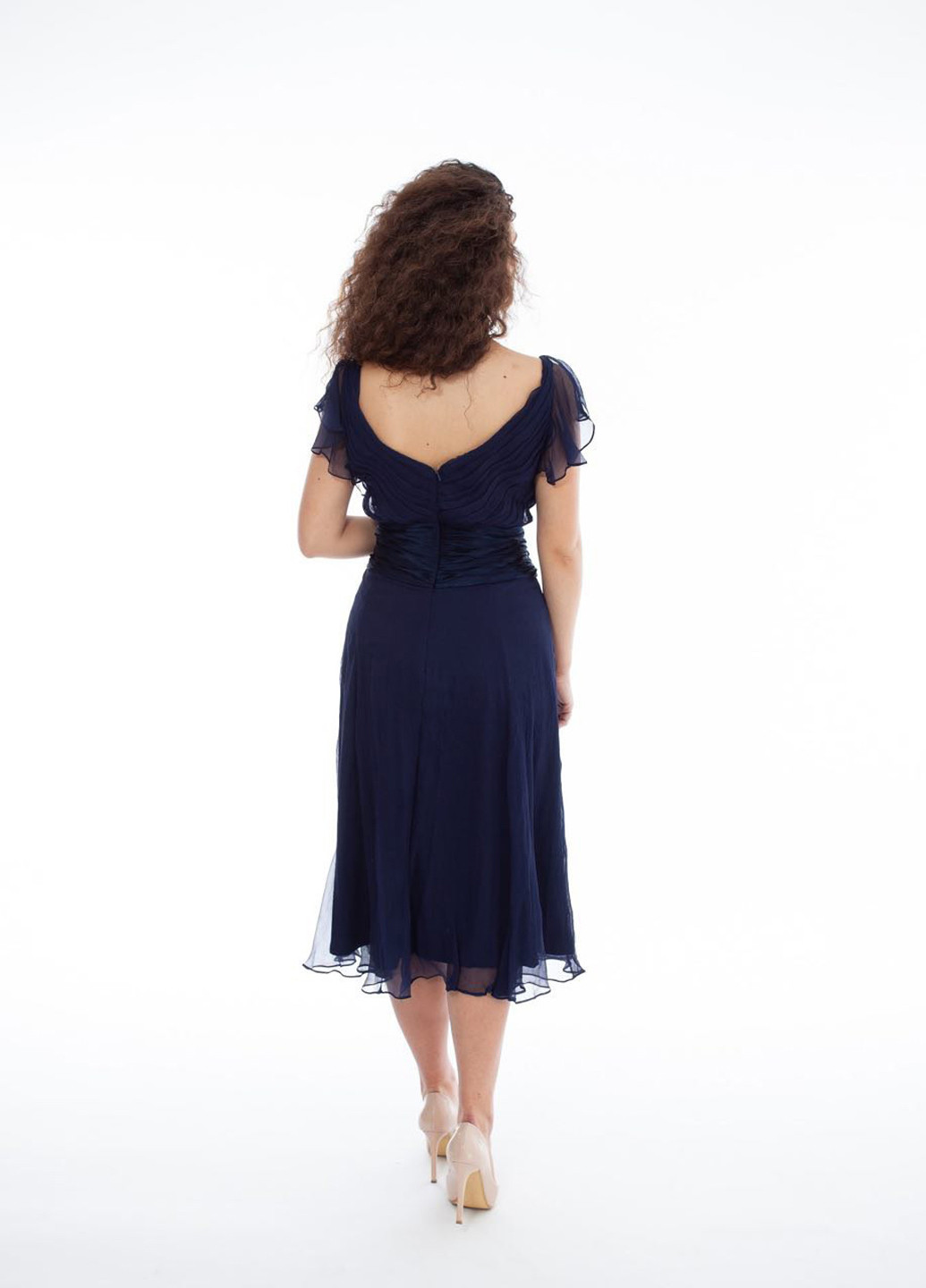 Темно-синее коктейльное платье Jovani однотонное