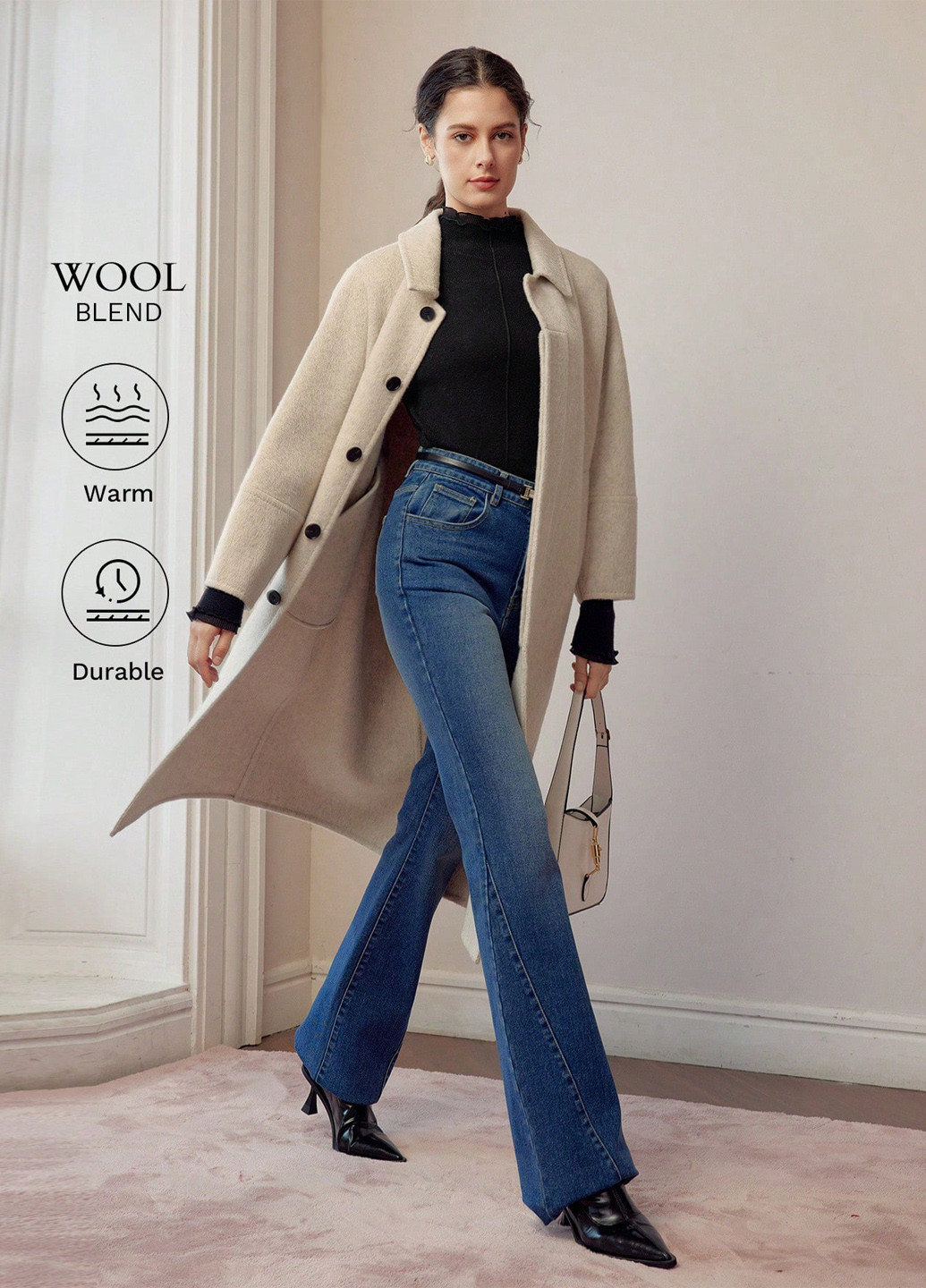 Бежевое демисезонное Пальто однобортное SHEIN