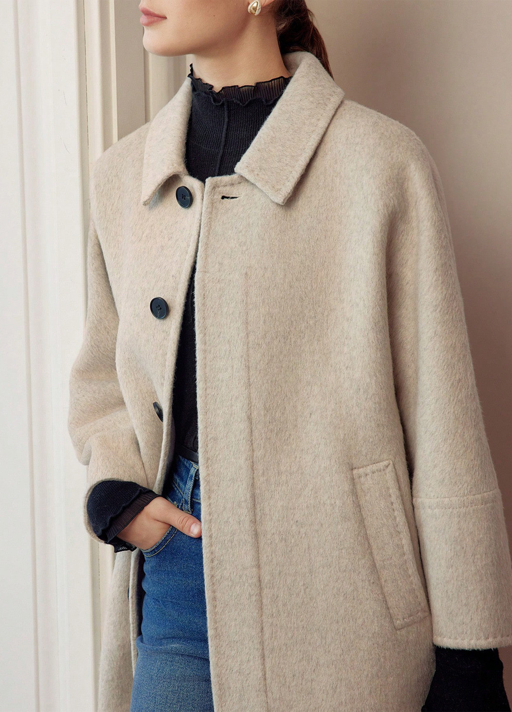 Бежевое демисезонное Пальто однобортное SHEIN