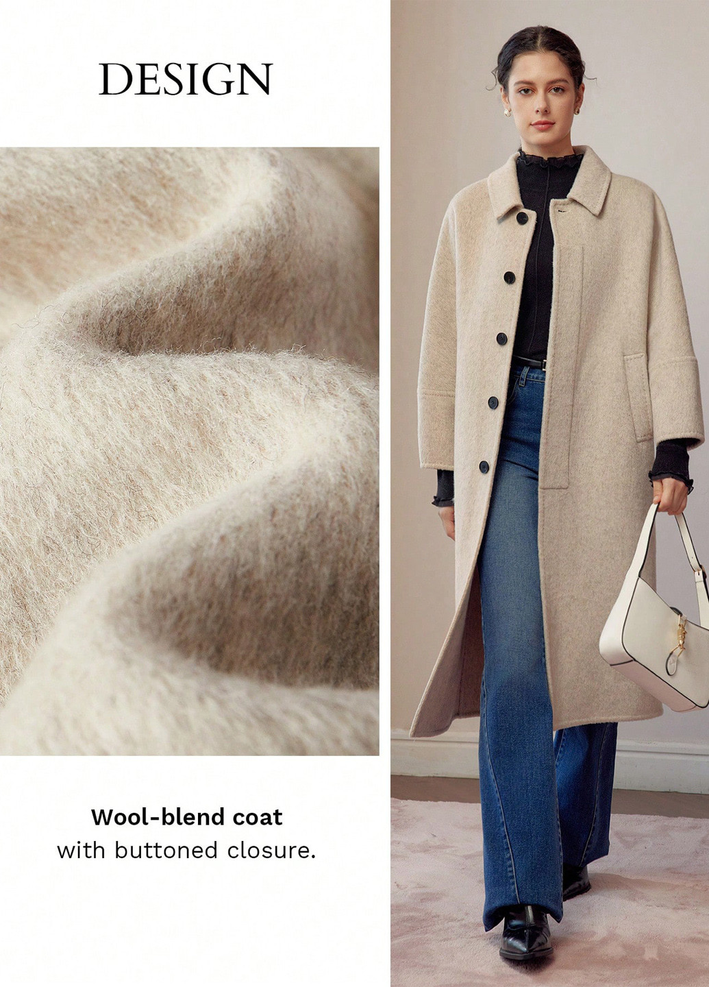 Бежевое демисезонное Пальто однобортное SHEIN