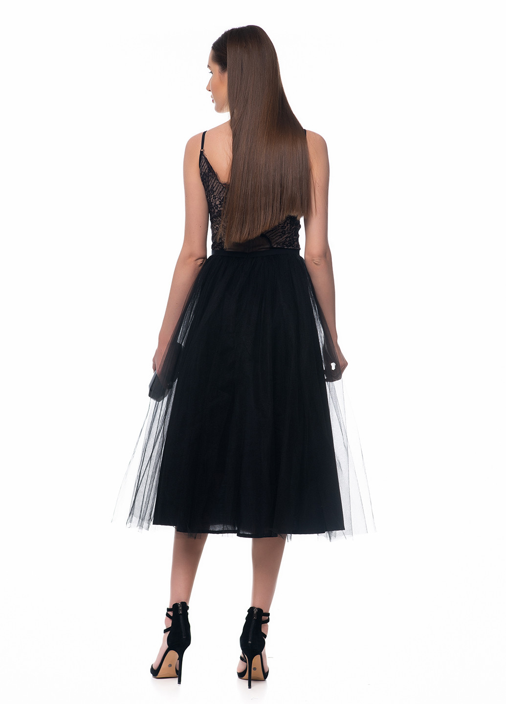 Черное коктейльное платье клеш GENEVIE с цветочным принтом