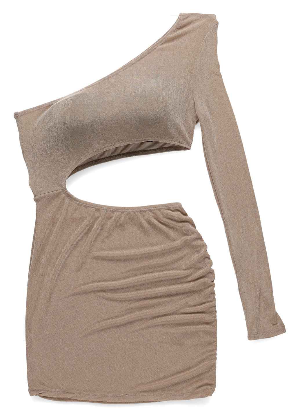 Бежевое вечернее, кэжуал платье на одно плечо PrettyLittleThing однотонное