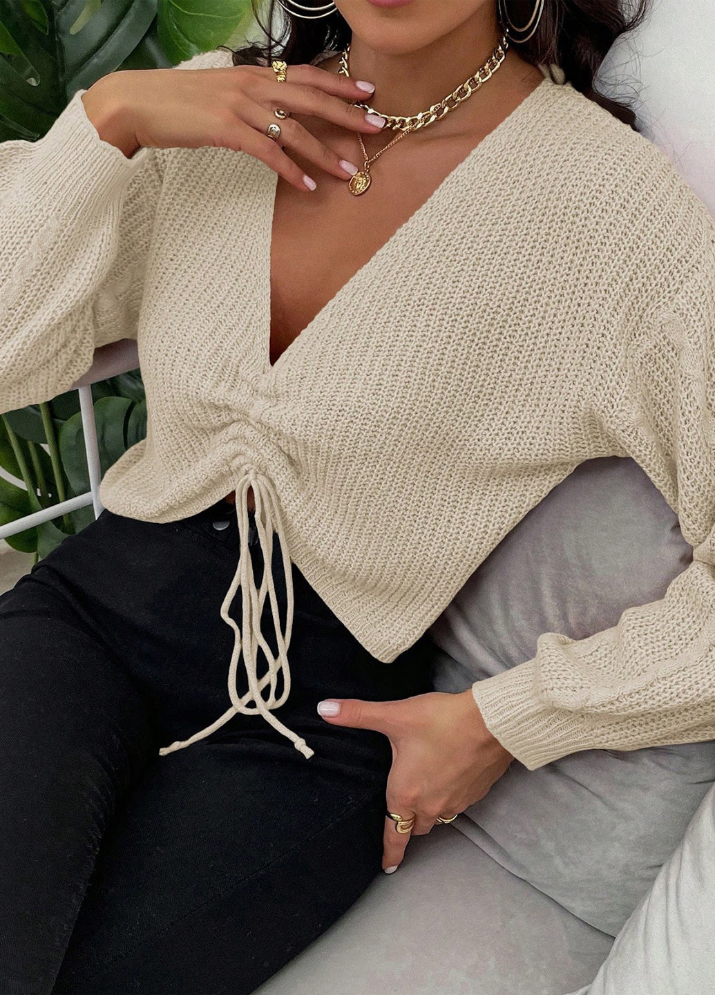 Кремовый демисезонный пуловер пуловер SHEIN