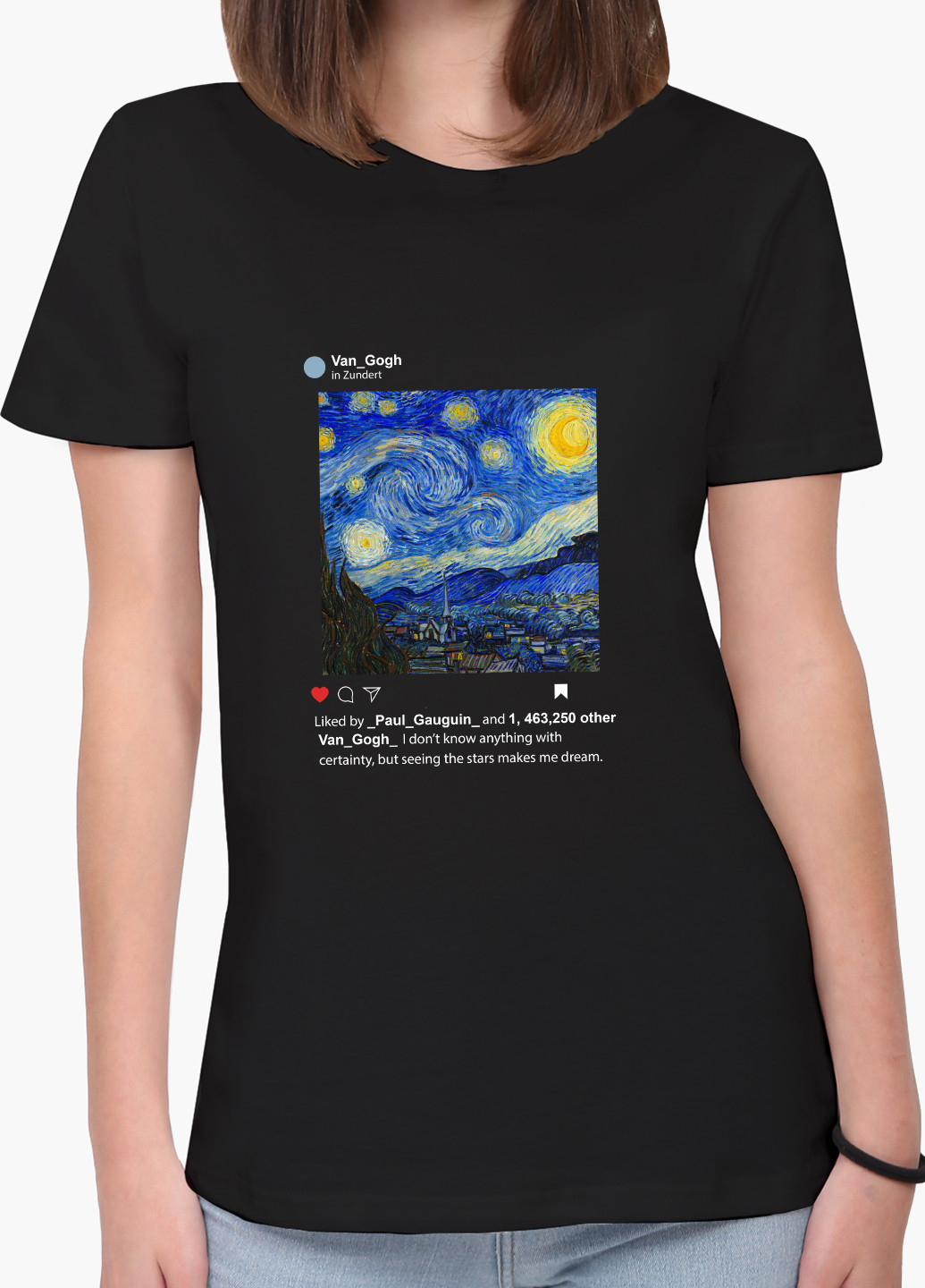 Чорна демісезон футболка жіноча інстаграм зоряна ніч вінсент ван гог (instagram van gogh) (8976-2965) xxl MobiPrint