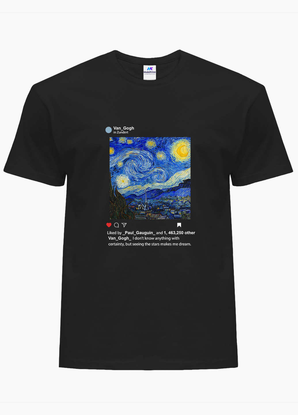 Черная демисезон футболка женская инстаграм звёздная ночь винсент ван гог (instagram van gogh) (8976-2965) xxl MobiPrint