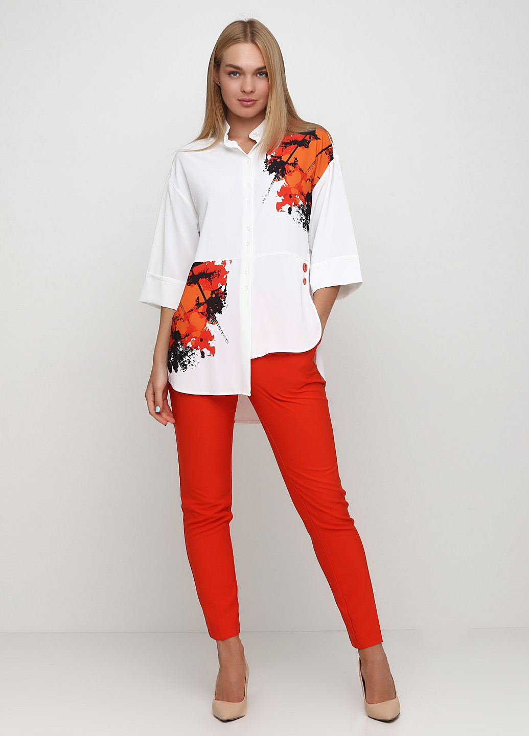 Костюм (блуза, штани) Grixmoon брючний квітковий помаранчевий кежуал поліестер