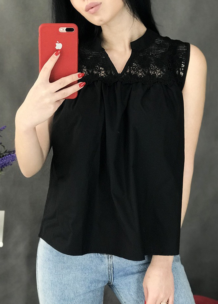 Черная летняя блуза женская черная размер м с баской Arjen