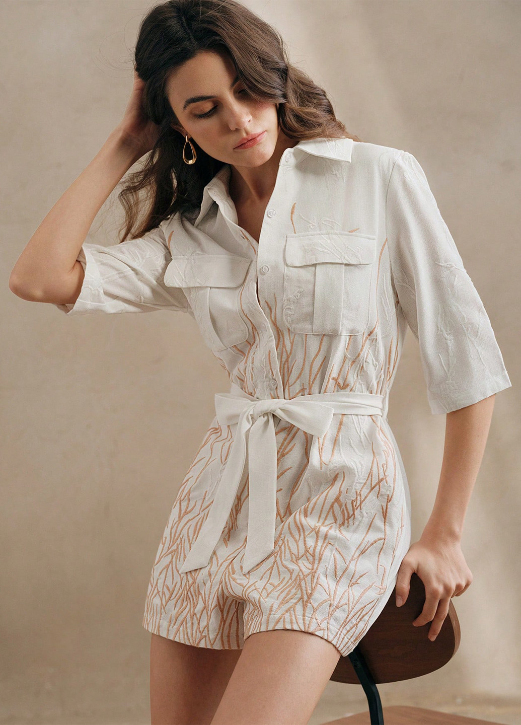 Комбінезон SHEIN комбінезон-шорти однотонний білий кежуал поліестер