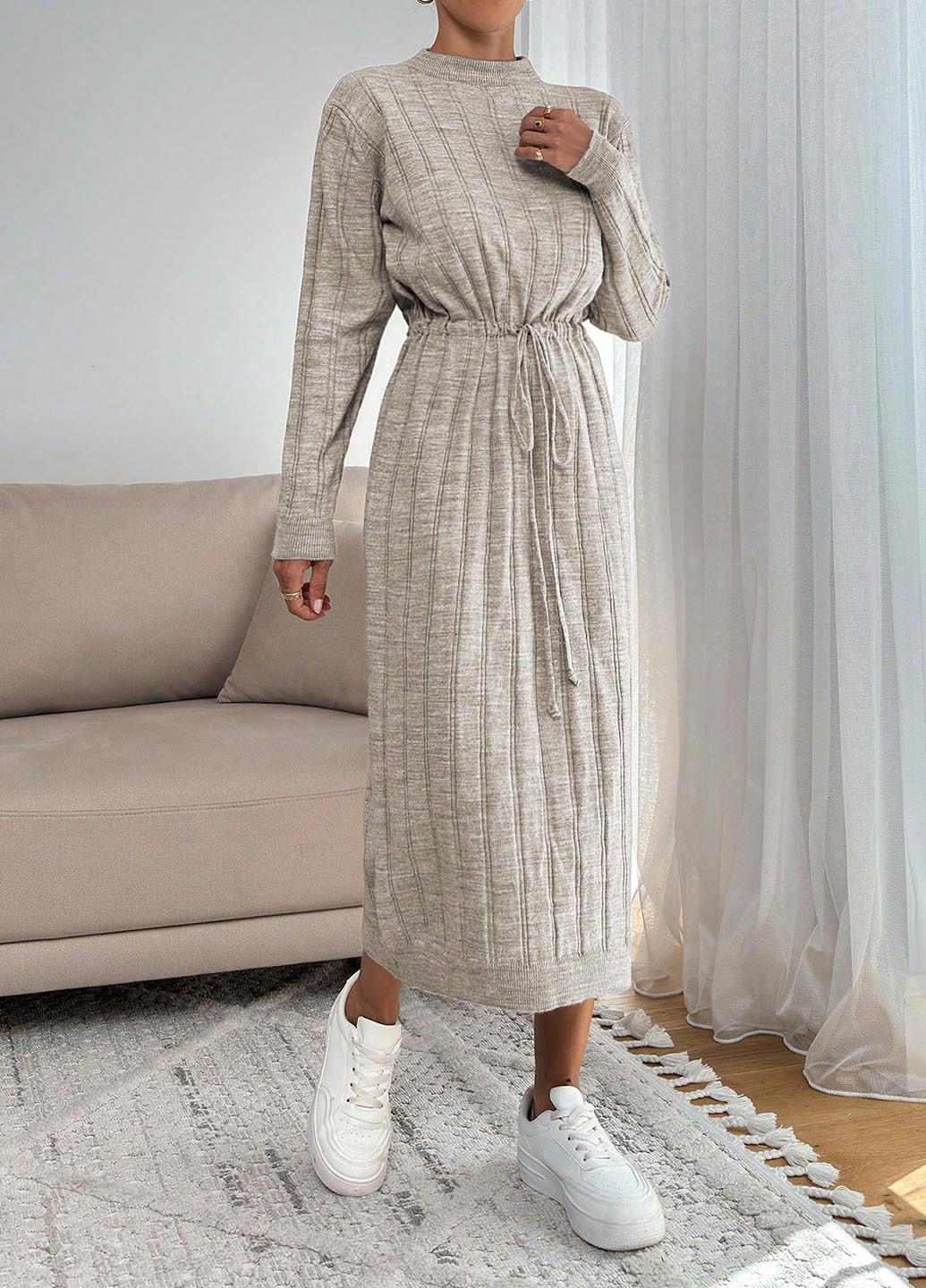 Бежевое кэжуал платье платье-свитер SHEIN однотонное