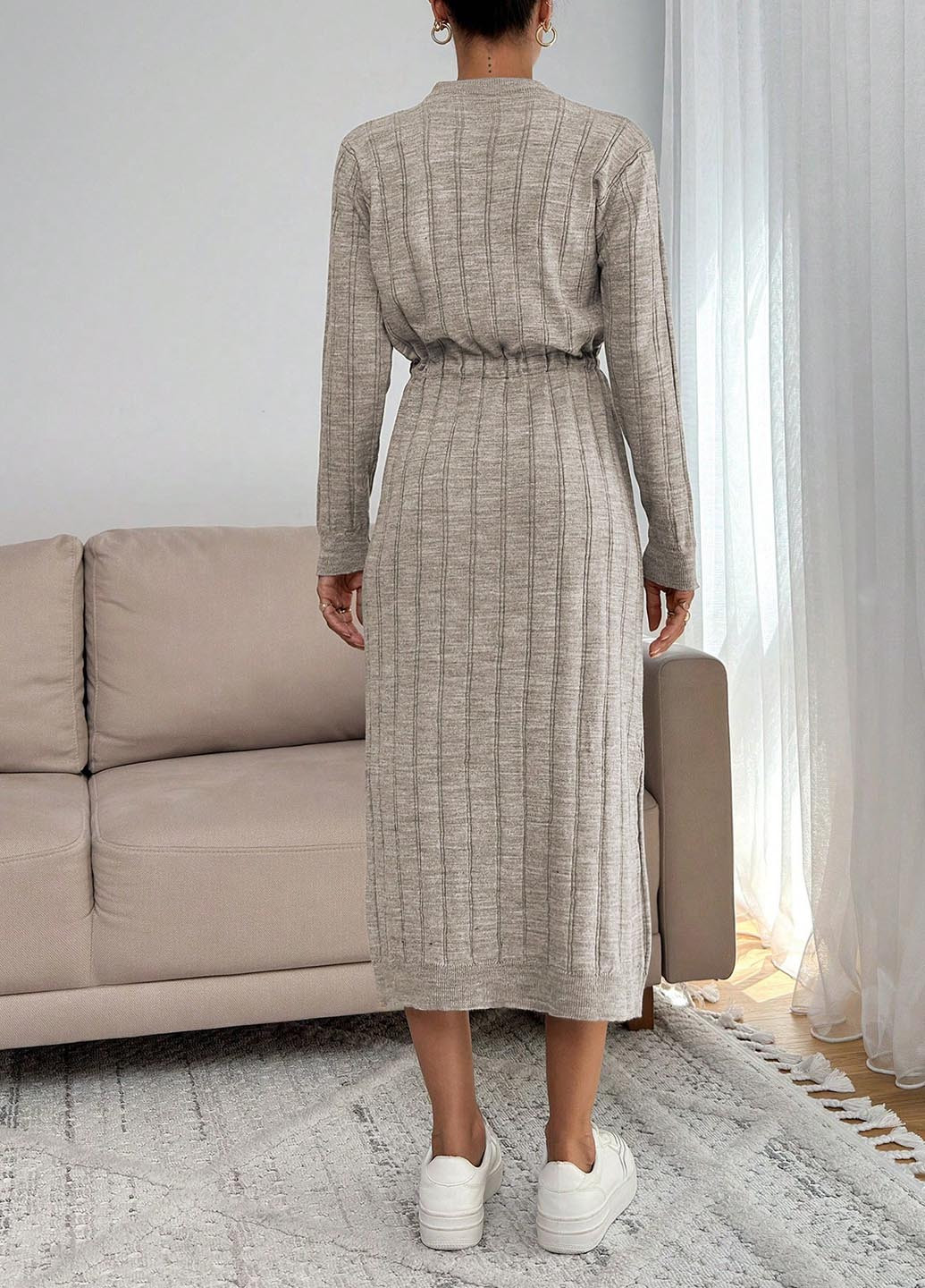 Бежевое кэжуал платье платье-свитер SHEIN однотонное