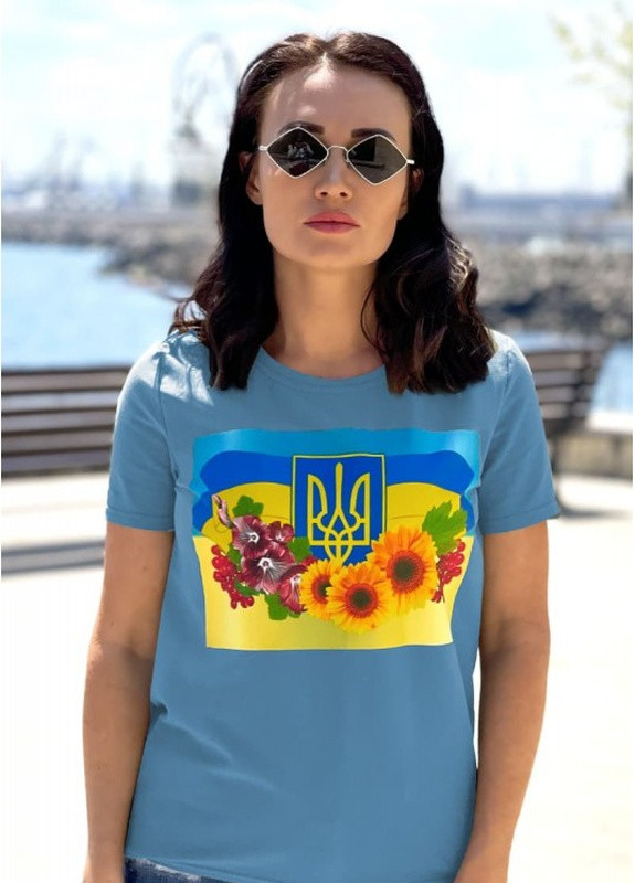 Голубая летняя женская футболка подсолнухи Look & Buy