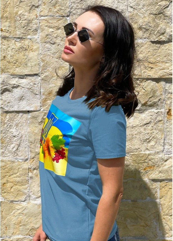 Голубая летняя женская футболка подсолнухи Look & Buy