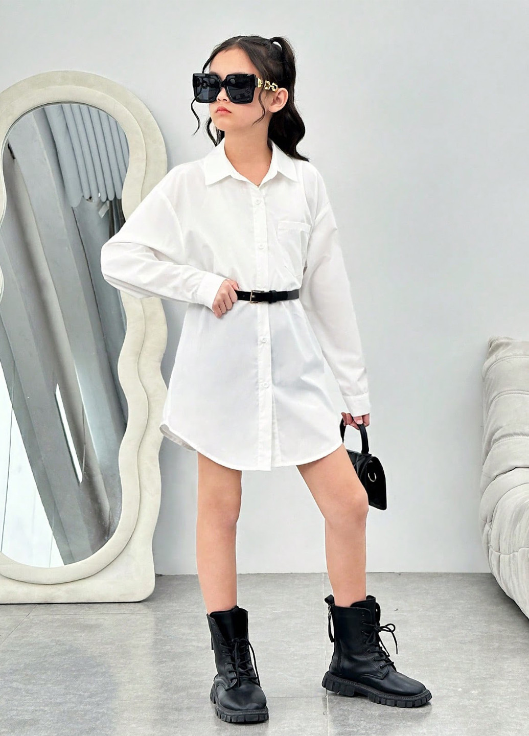 Белая кэжуал рубашка однотонная SHEIN