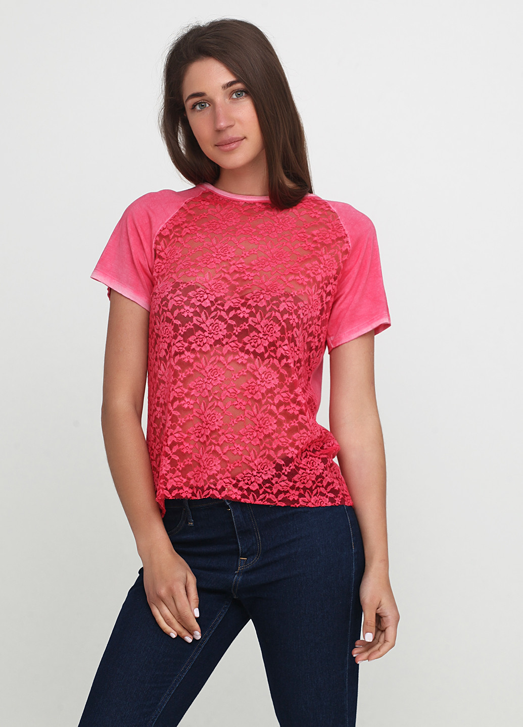 Темно-розовая летняя футболка Look