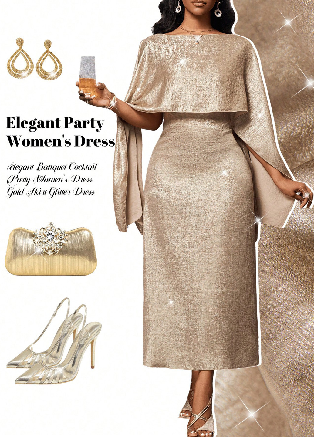 Золотий кежуал сукня з відкритими плечима SHEIN однотонна