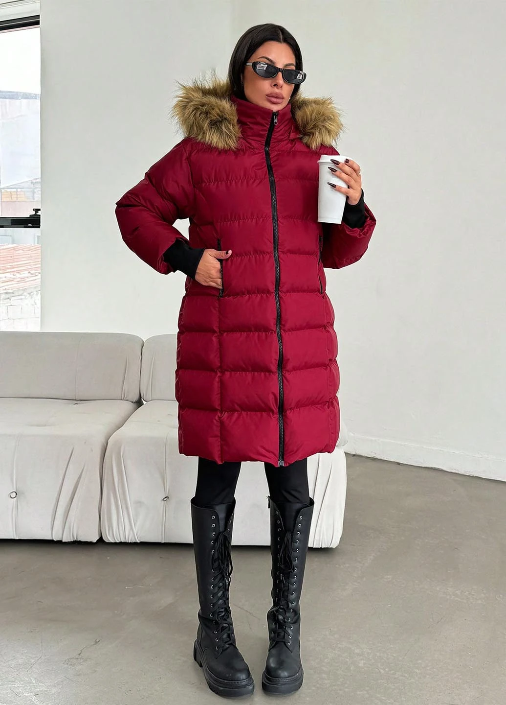 Бордовая зимняя куртка SHEIN