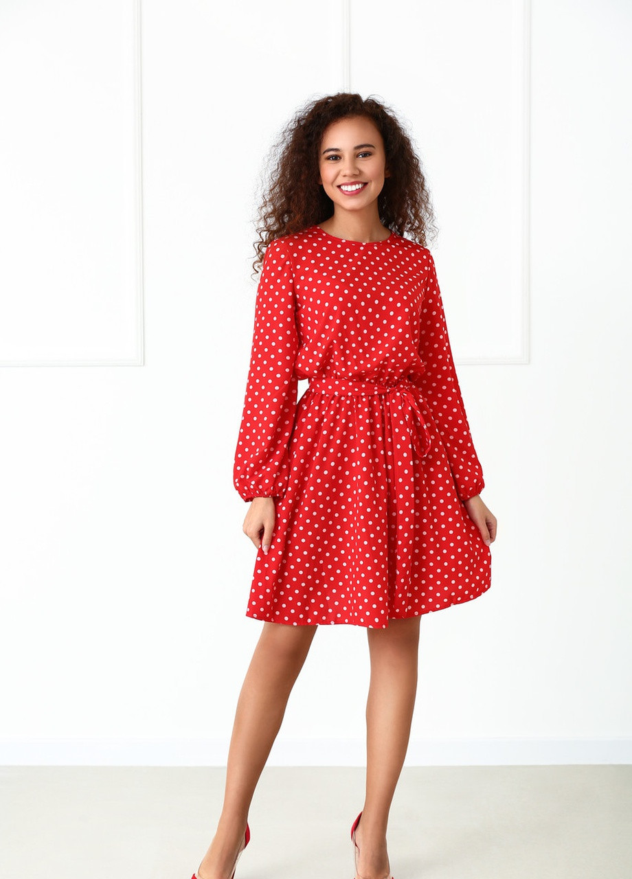 Красное кэжуал платье Fashion Girl в горошек