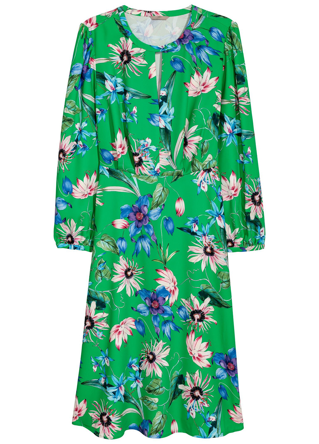 Зеленое кэжуал платье клеш H&M с цветочным принтом