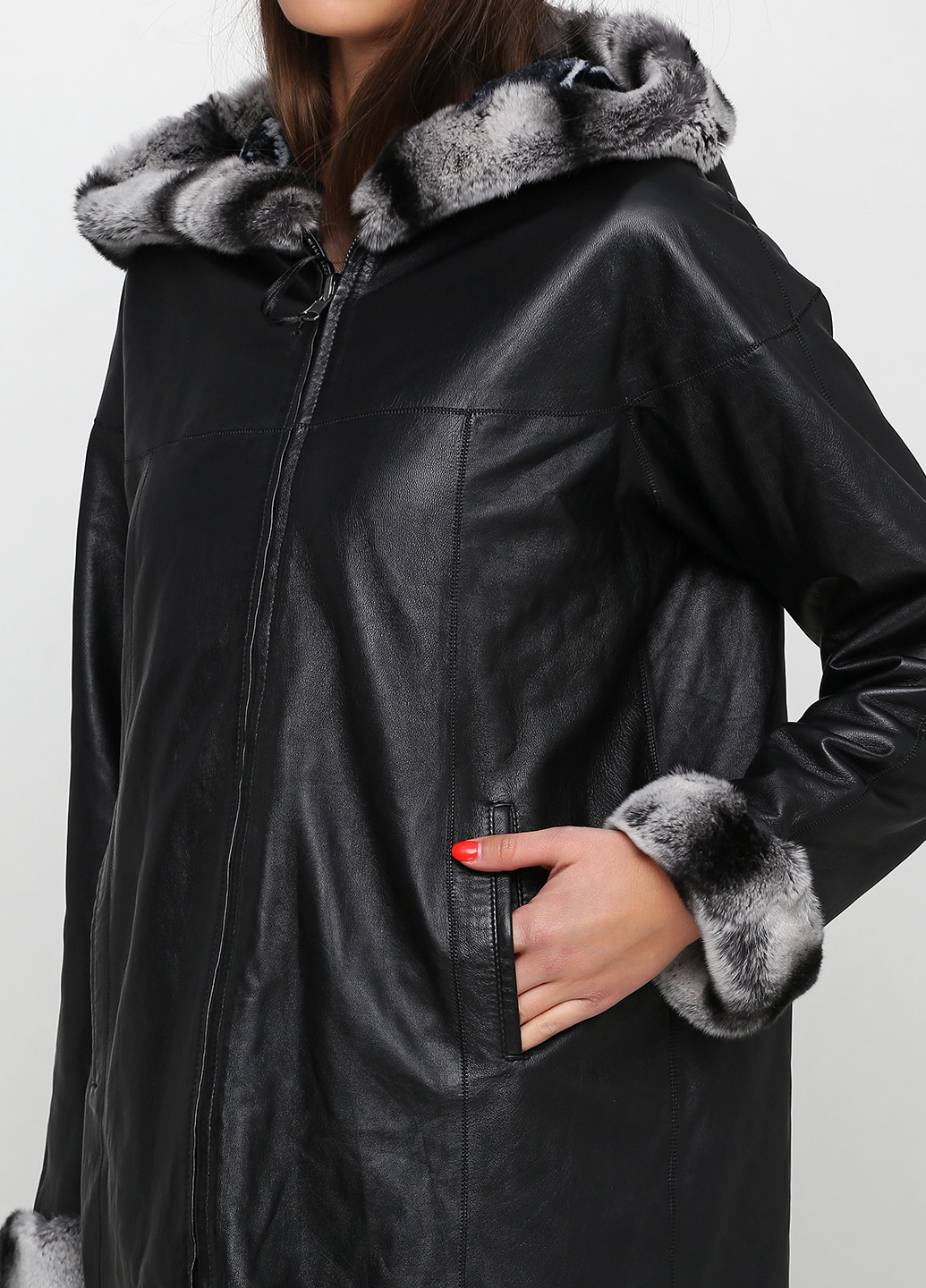 Черная демисезонная куртка кожаная двухсторонняя Vicentini