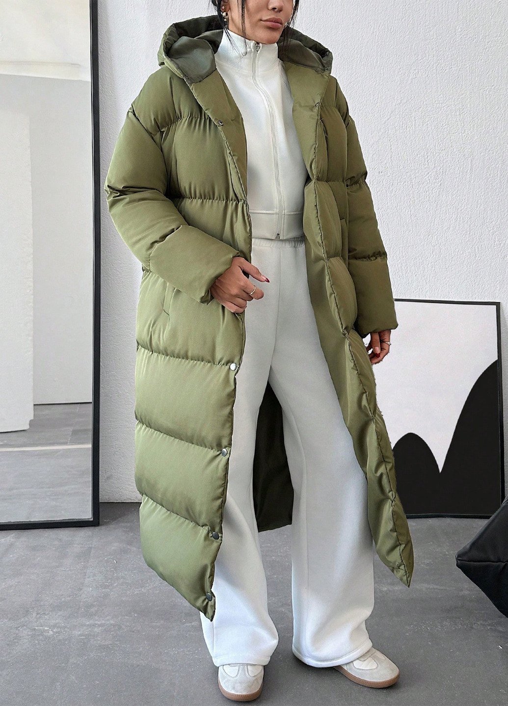 Оливковая (хаки) зимняя куртка куртка-одеяло SHEIN