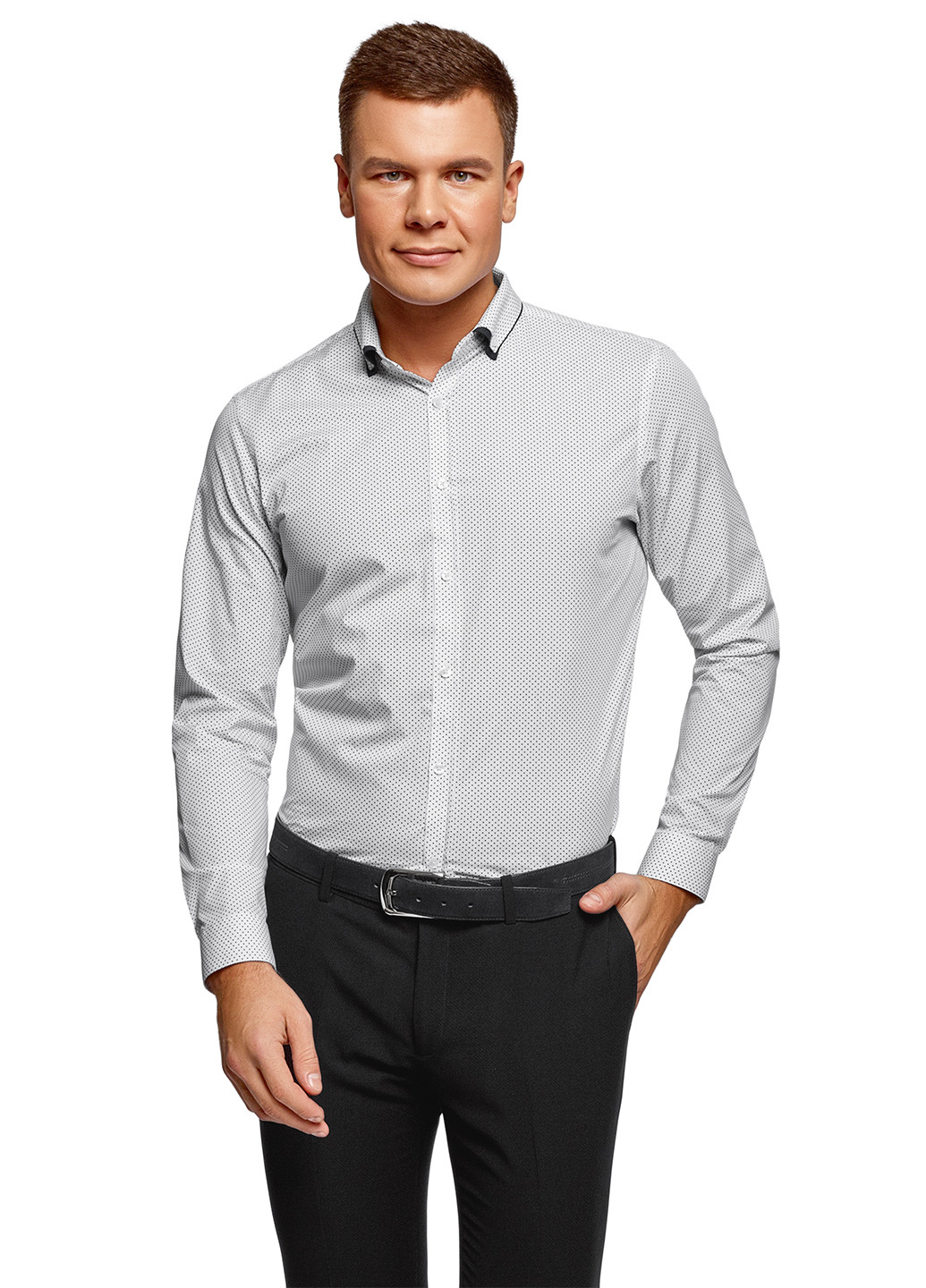 Белая кэжуал рубашка в полоску Oodji с длинным рукавом