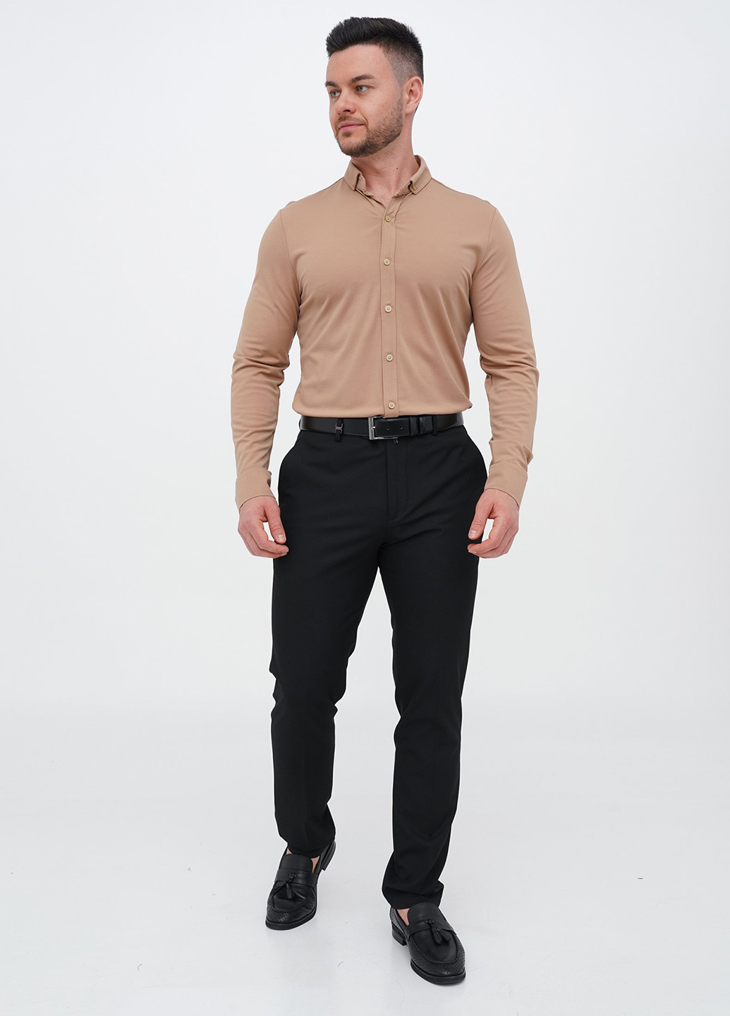 Песочная кэжуал, классическая рубашка однотонная Trend Collection