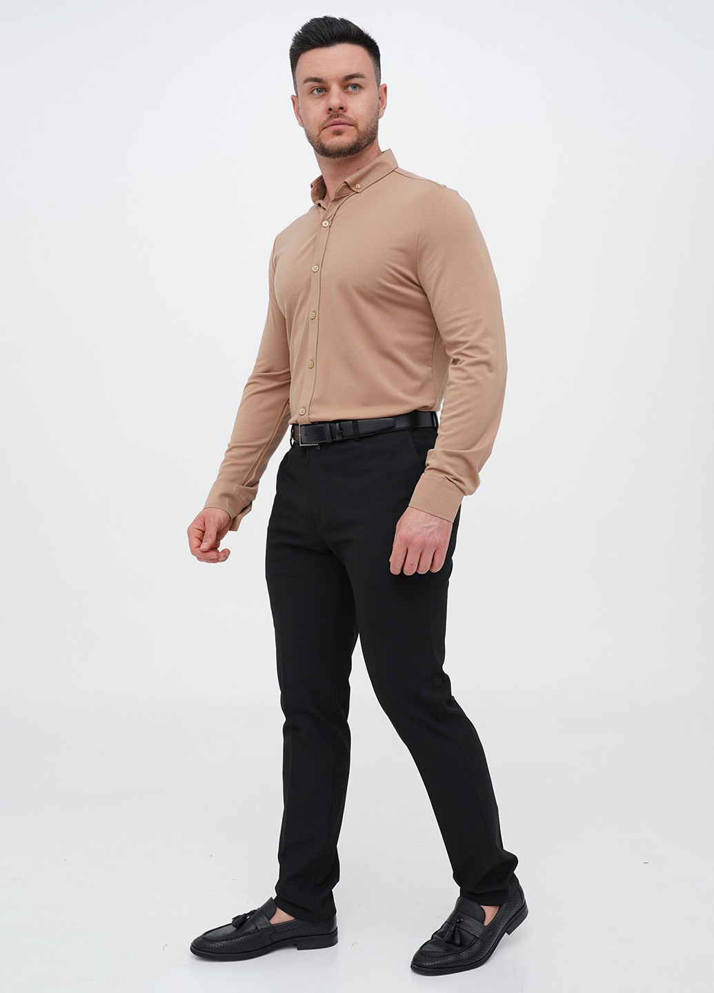 Песочная кэжуал, классическая рубашка однотонная Trend Collection