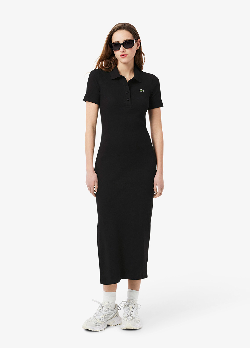 Черное кэжуал платье поло Lacoste однотонное