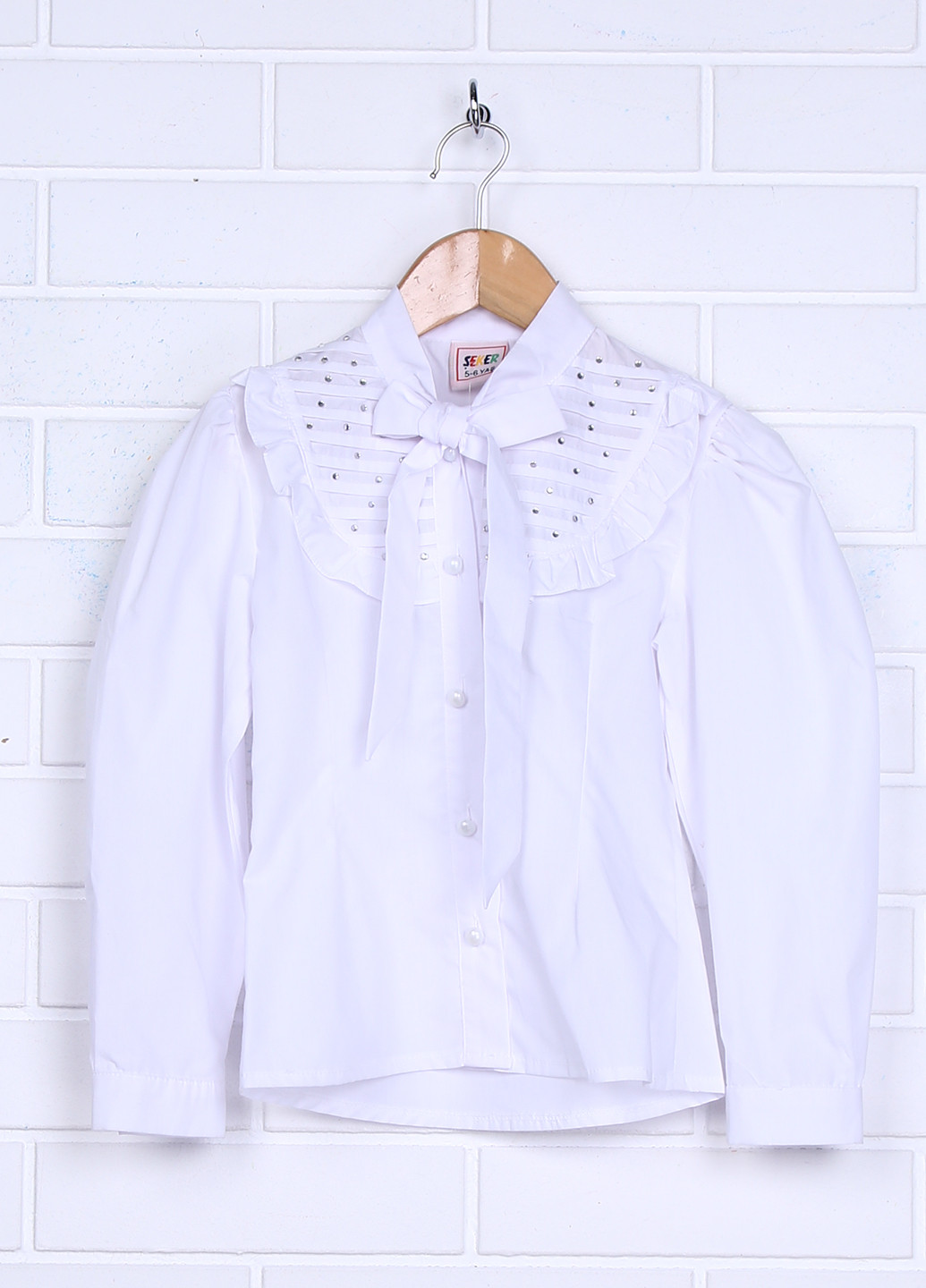 Белая однотонная блузка с длинным рукавом Seker Baby демисезонная