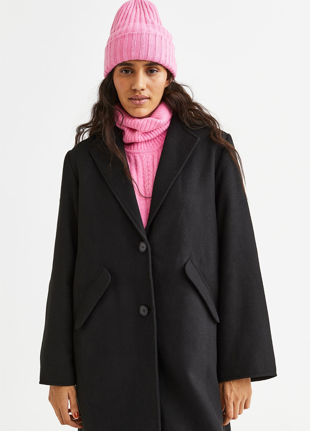 Черное демисезонное Пальто однобортное H&M