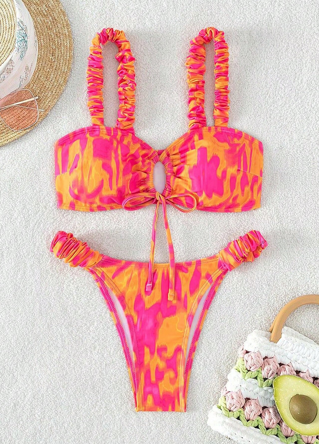 Розовый летний купальник (лиф, трусики) раздельный SHEIN