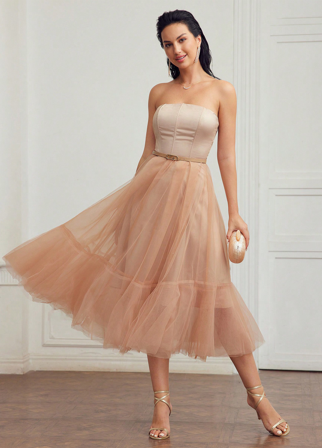 Пудрова святковий сукня з відкритими плечима SHEIN однотонна