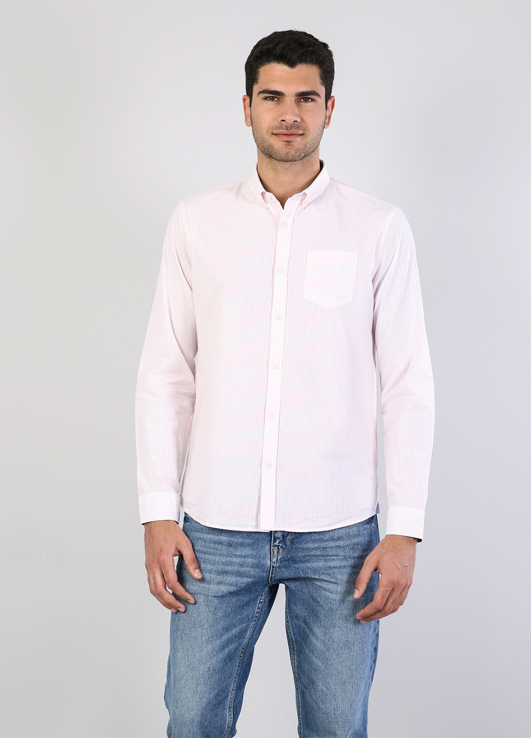Светло-розовая кэжуал рубашка в полоску Colin's с длинным рукавом