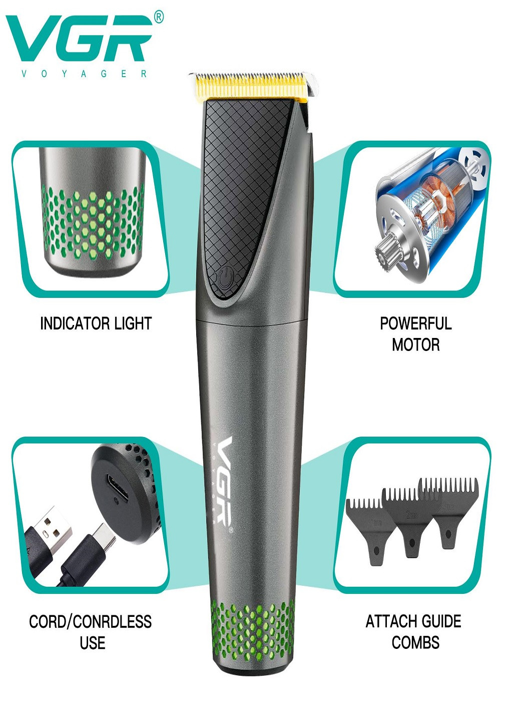 Акумуляторна машинка для стрижки волосся з насадками 090 VGR (253336562)