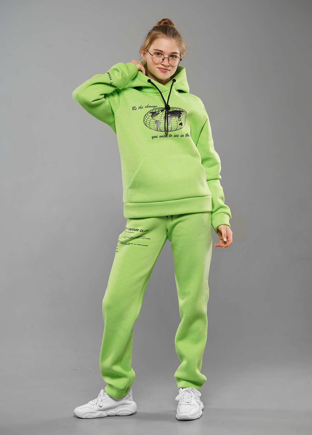 Зелений зимній зелений модний зимовий спортивний костюм з написами брючний Sinthia