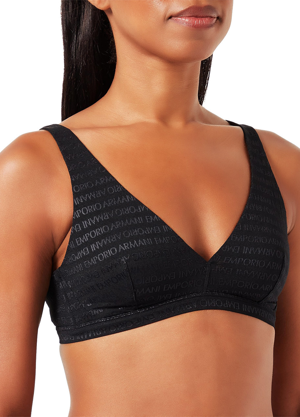 Чёрный бралетт бюстгальтер Emporio Armani без косточек полиамид