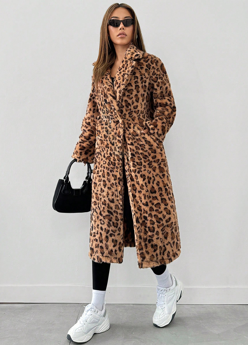 Светло-коричневое демисезонное Пальто двубортное SHEIN