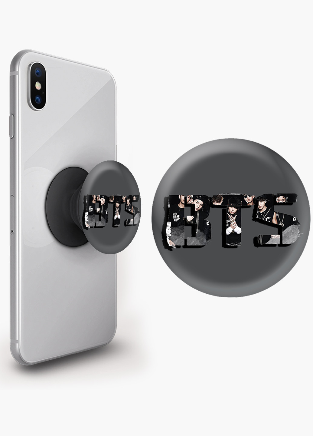 Попсокет (Popsockets) тримач для смартфону БТС (BTS) (8754-1101) Чорний MobiPrint (216748541)