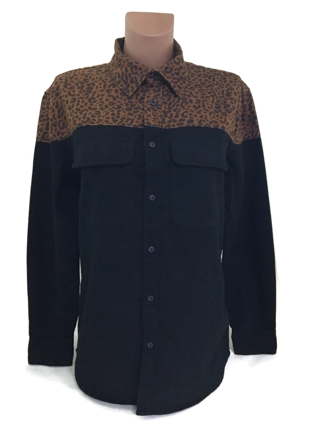 Черная джинсовая рубашка леопардовый H&M с длинным рукавом