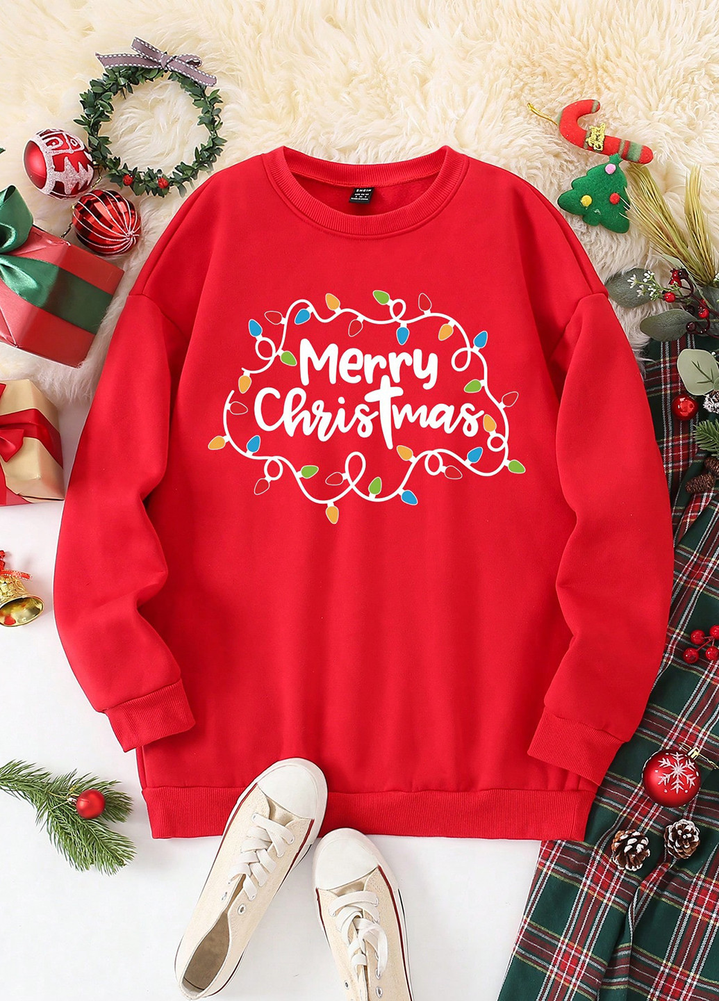 Красный свитшот SHEIN новогодний без декора (332811070)