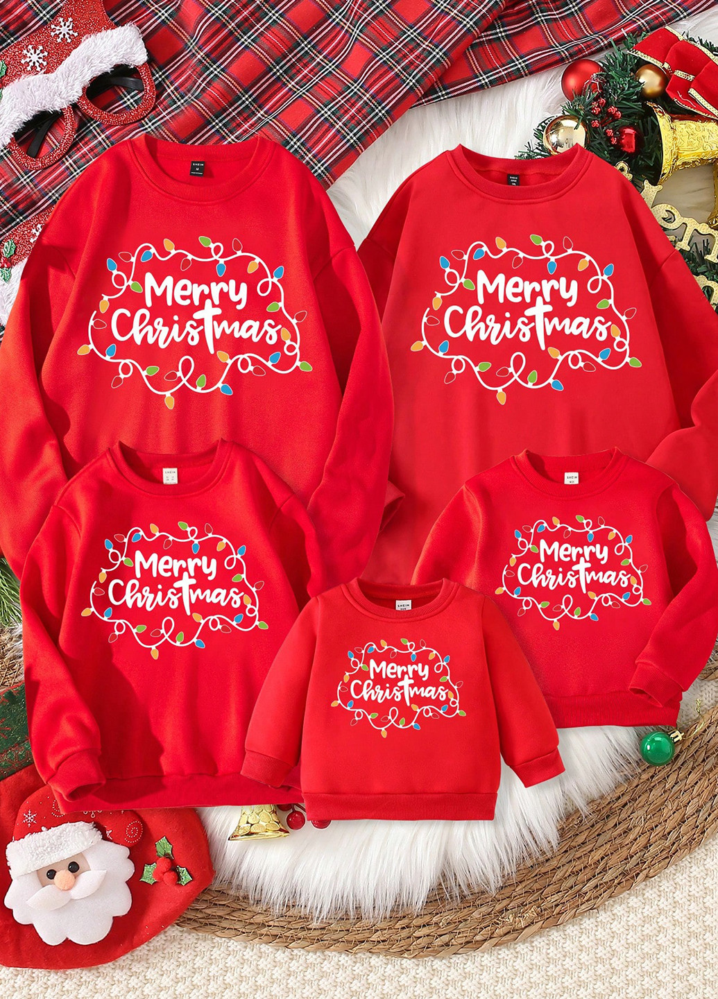 Красный свитшот SHEIN новогодний без декора (332811070)