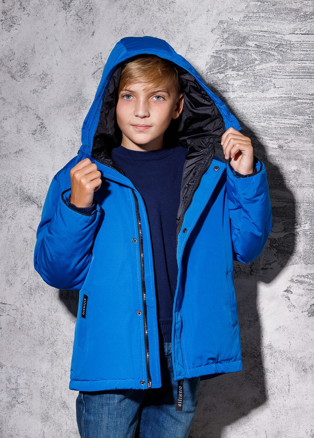 Синя демісезонна пухова демісезонна куртка для хлопчика 7349 140 см синій 52861 DobraMAMA