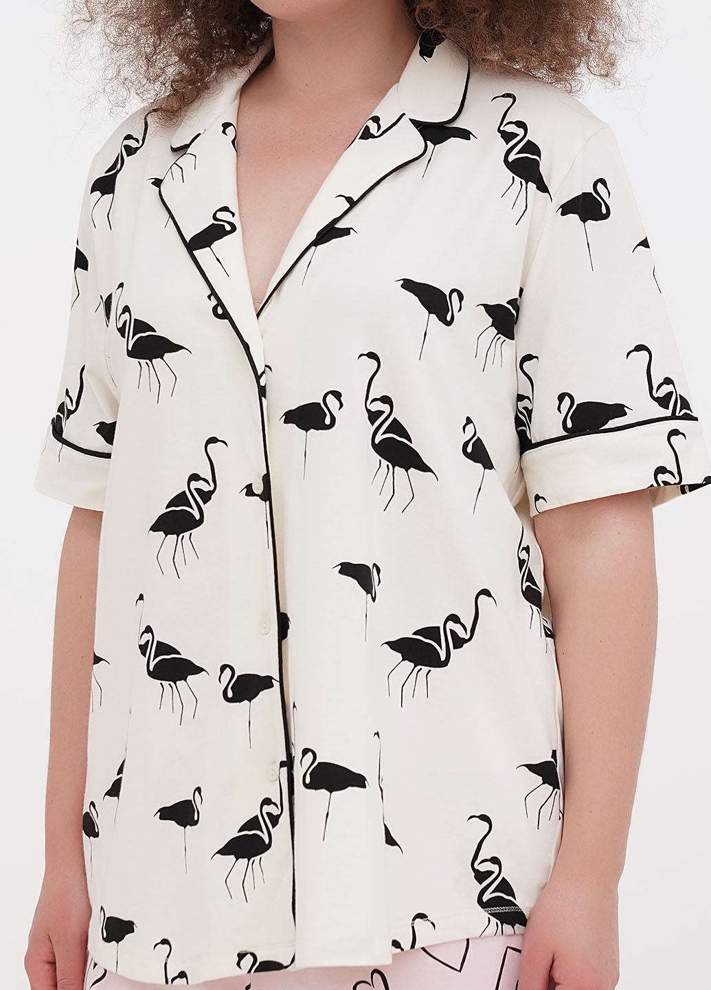 Молочная домашний рубашка фламинго Aniele с коротким рукавом