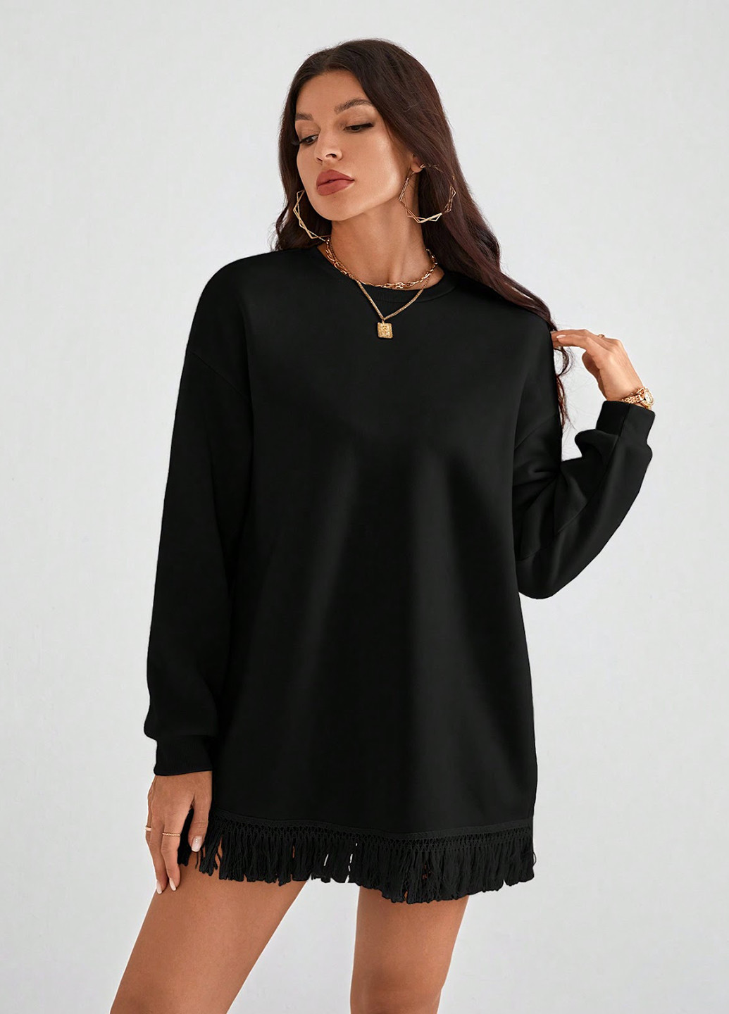 Черное кэжуал платье платье-свитшот SHEIN однотонное