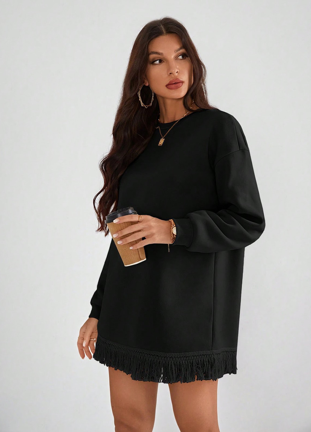 Черное кэжуал платье платье-свитшот SHEIN однотонное