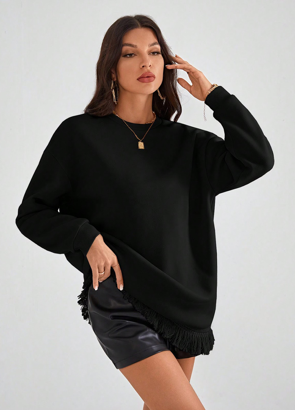 Черное кэжуал платье платье-свитшот SHEIN однотонное