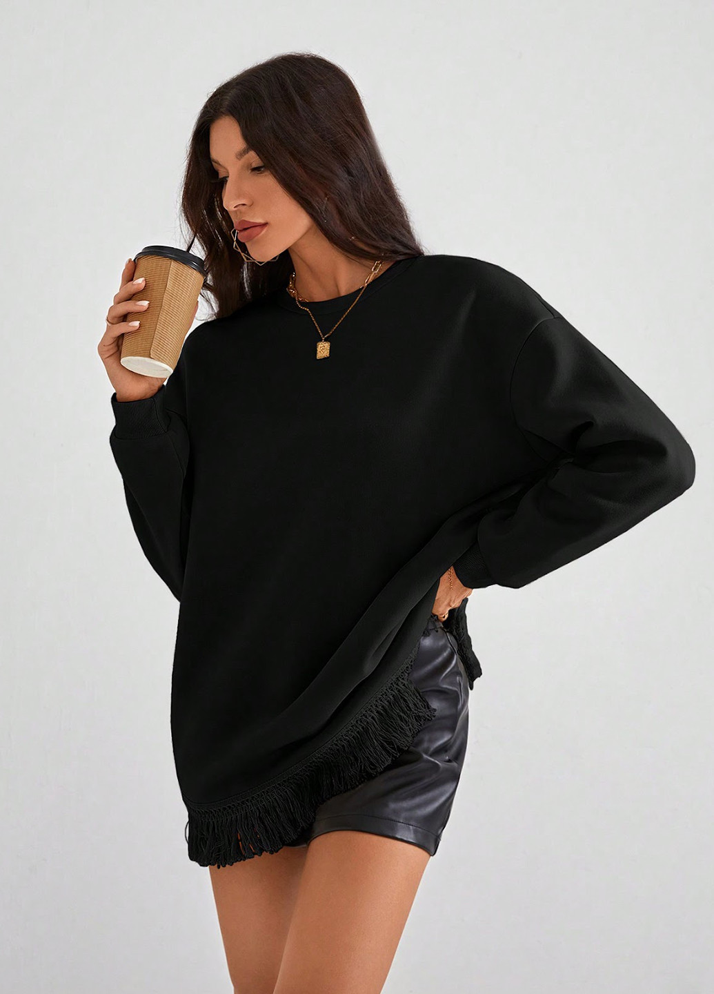 Черное кэжуал платье платье-свитшот SHEIN однотонное