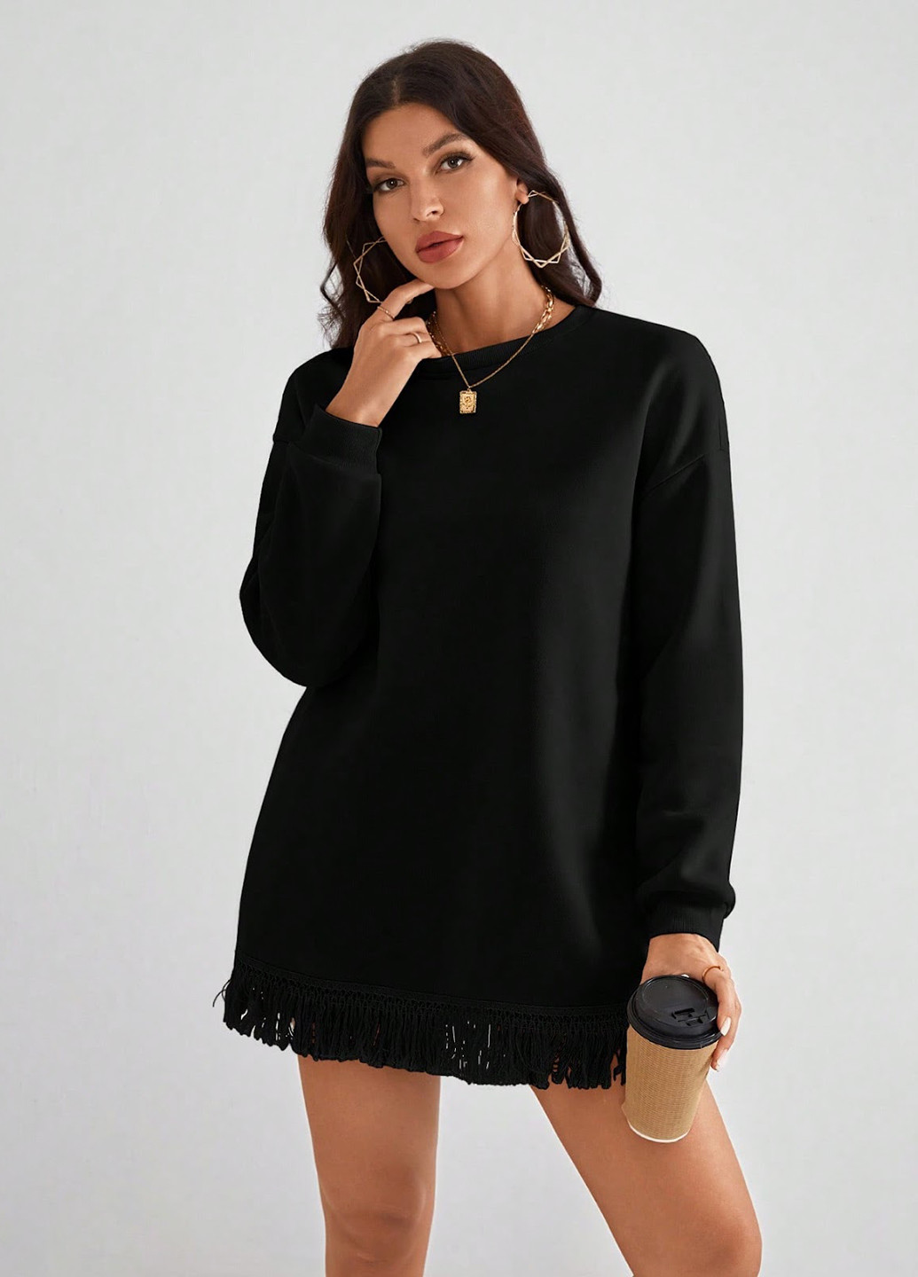 Черное кэжуал платье платье-свитшот SHEIN однотонное